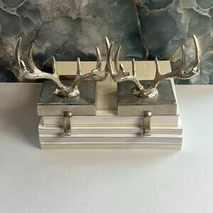 West Elm Deer Antler Reindeer Stocking Holder Silver 7"H Set of 2